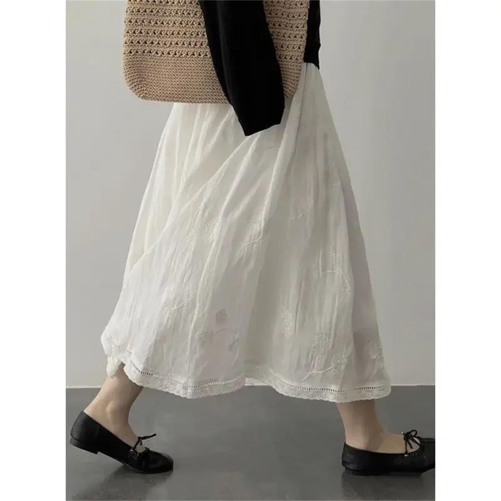 Gonna longuette da donna a vita alta casual pieghe Boho elegante gonna bianca