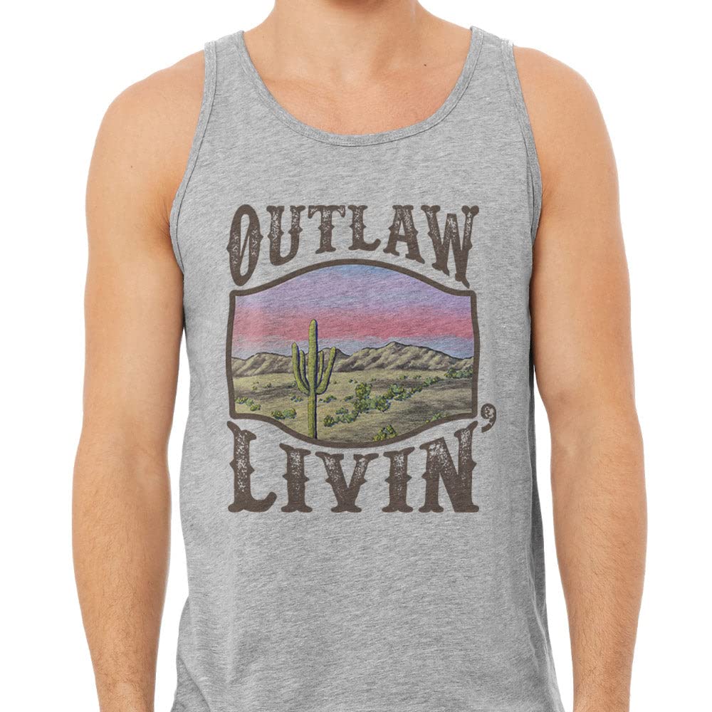 TeesAndTankYou Outlaw Livin' Tank Top Unisex 2X-Large Grey