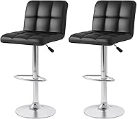 Vista 1 de Taburete de bar giratorio ajustable de cuero PU Taburetes de bar Bistro Pub Silla Contador Taburete de bar (negro)