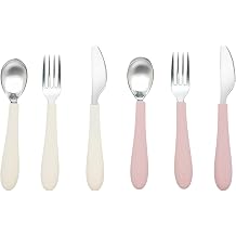 Kids Stainless Steel Utensils Set - Premium 18/8 Grade Silverware Kit - 2 Spoons, 2 Forks, and 2 Knives for Ages 4-7 - Silicone Easy-Grip Handles - Children Flatware Cutlery Bright - Purple, Pink