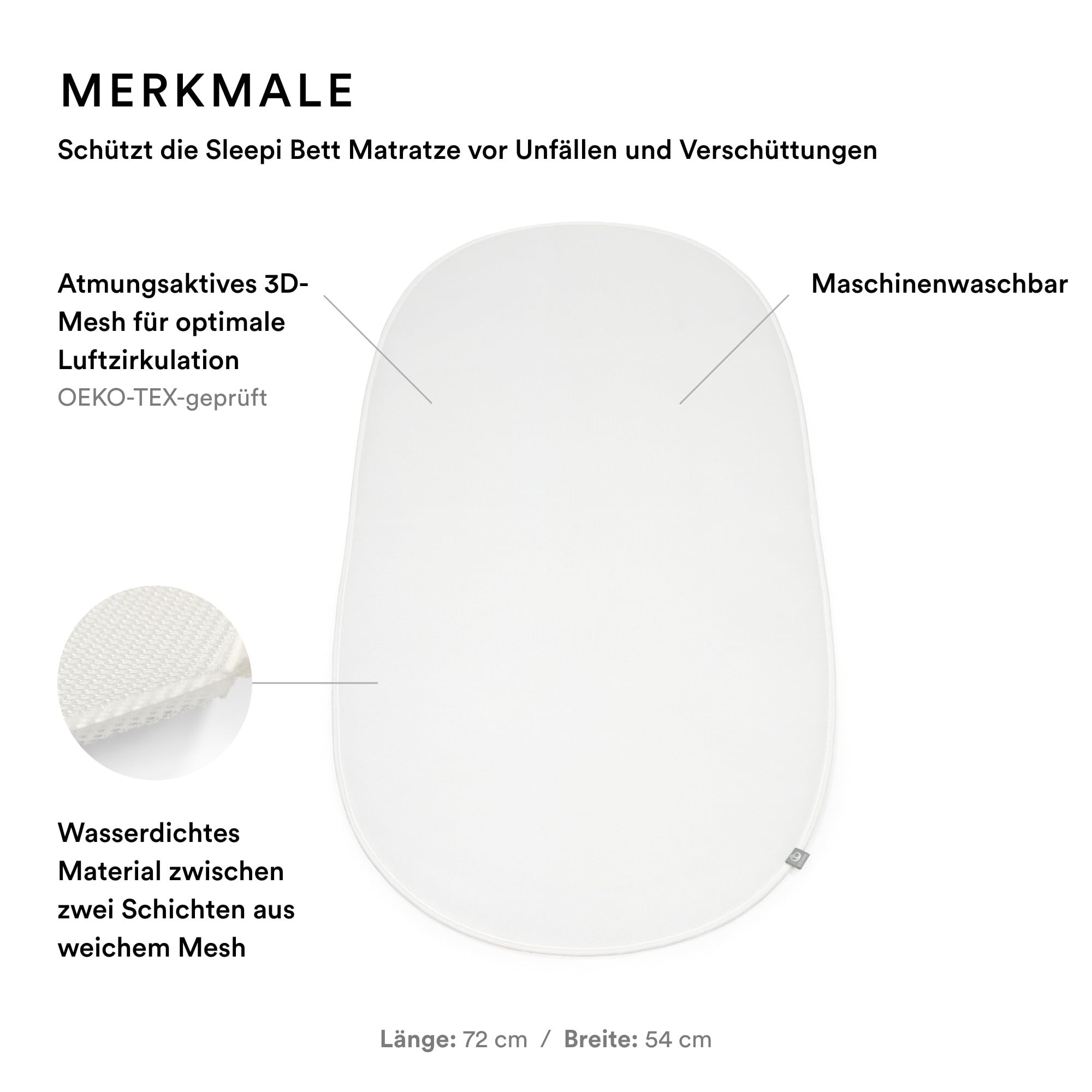 Stokke Sleepi-Schutzlaken V3, White - Schützt die Matratze vor Unfällen und Verschütten - Kompatibel mit der Sleepi Matratze V3 - Außenseite aus atmungsaktivem 3D-Mesh - Maschinenwaschbar