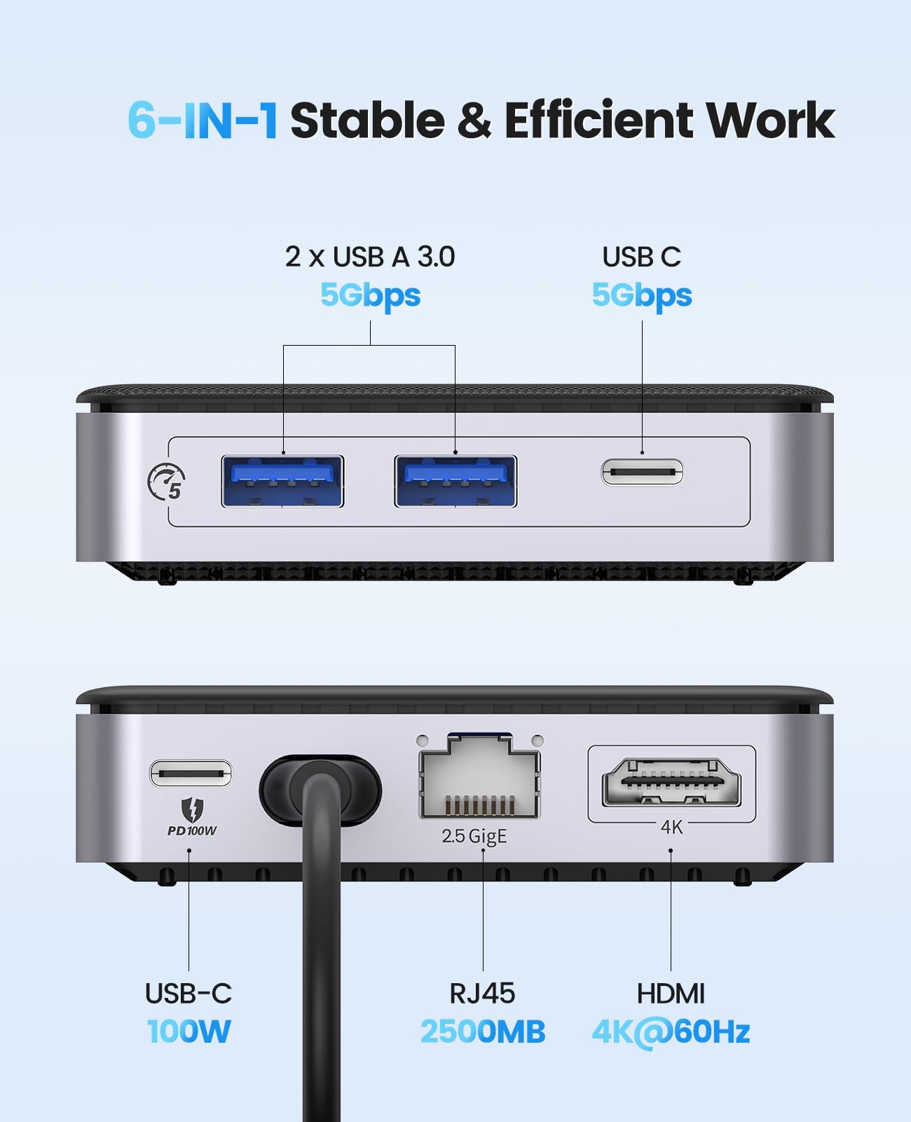 ORICO Hub USB C 6 in 1 Docking Station con Ethernet 2.5 Gbps, HDMI 4K@60Hz, PD 100W, 5Gbps USB C 3.0, 2 Ports USB A 3.0, Adattatore Splitter Tipo C per MacBook Air Pro M2 M1 iPad Surface Dell Hp