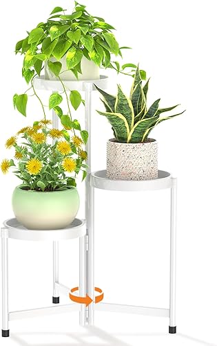 Miniatura 14 de LASZOLA Soporte de plantas plegable de 5 niveles para interiores para múltiples macetas grandes, estante ajustable alto y resistente con estanterías