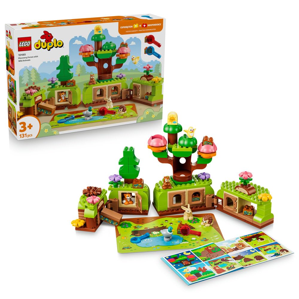 LEGO DUPLO Las odkrywców z dzikimi zwierzętami 10480 | leśne zwierzęta, klocki dla 3-latka, prezent dla dziewczynki i chłopca 3+, figurki zwierząt, 131 elementów