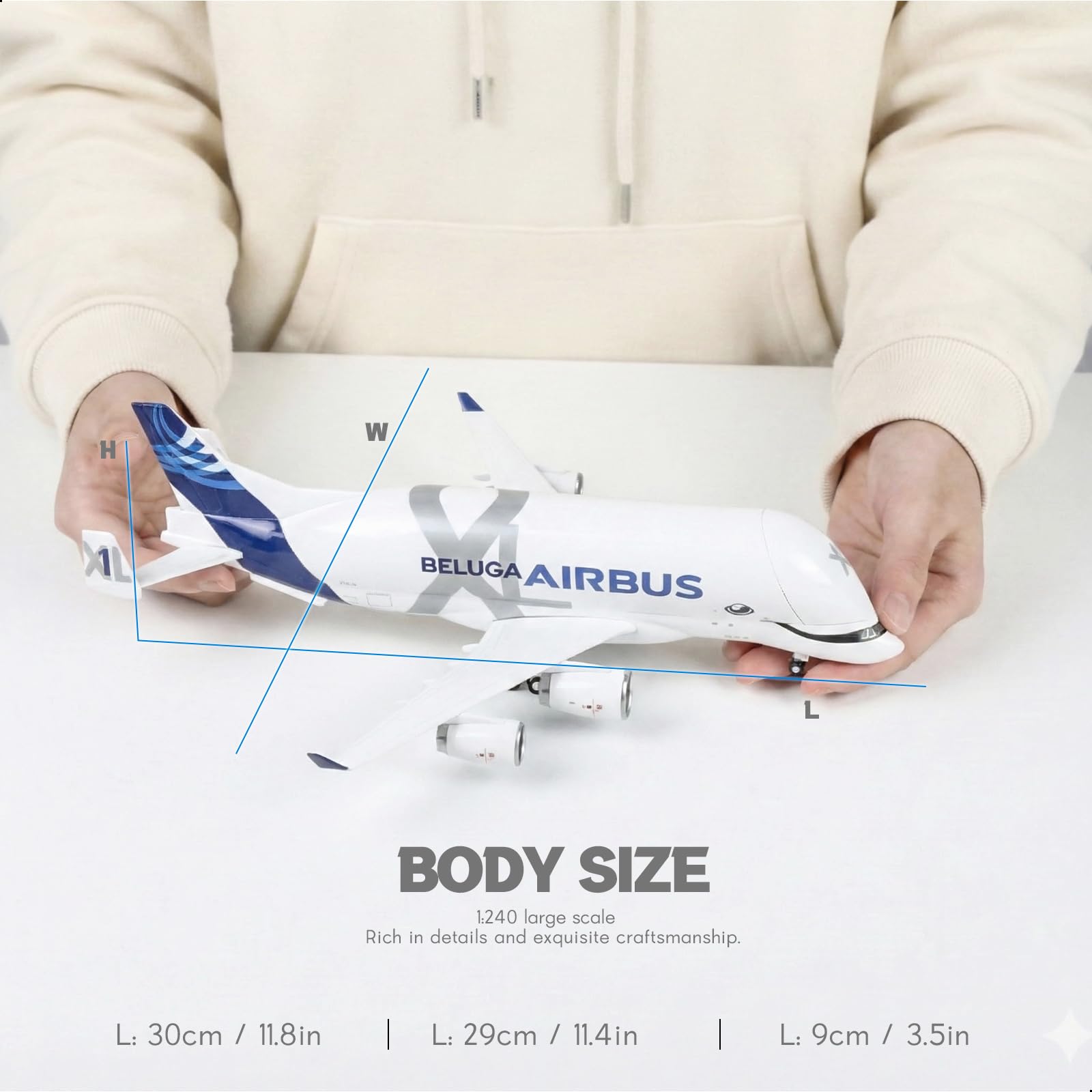 1/220 A330 Beluga XL1 - Modellino aereo in metallo pressofuso con supporto (30 cm) per Airbus a330-743L Super Transport Beluga, modelli aerei da collezione per appassionati di aviazione