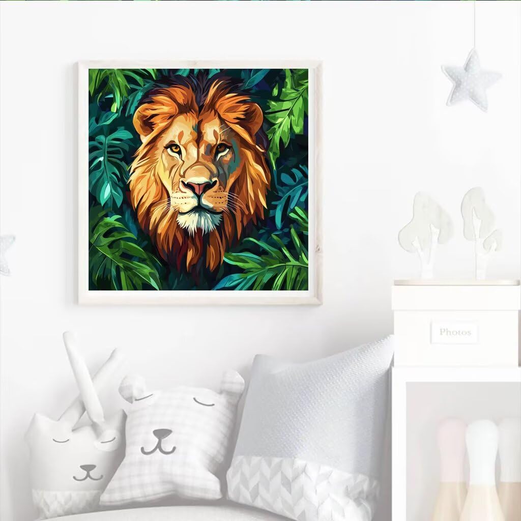 Diamond Painting LöWe, Diamant Painting Bilder Kinder, Dschungel Diamond Painting für Kinder ab 6 7 8 9 10 11 12 Jahre, DIY Mosaik Bastelset Geschenk für Frauen, Home Wand Décor 100x100 cm V-996
