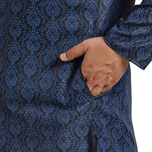 Image of SOJANYA PLUS (Since 1958) Men's Cotton Blend Navy Blue and Black Printed Kurta and White Pyjama Set