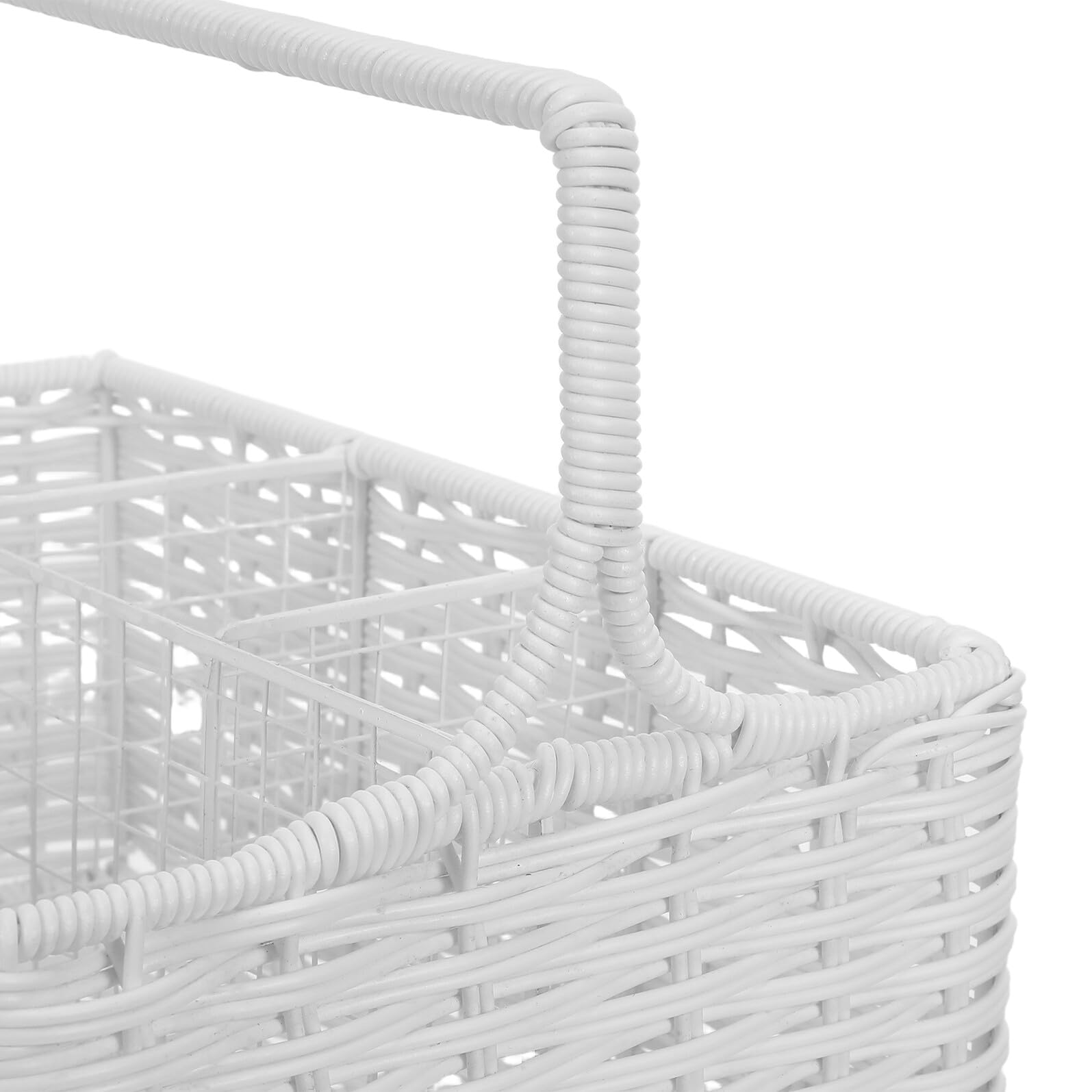 ULTECHNOVO Panier à Ustensiles Cuisine Tressé à la Main en Rotin Synthétique Blanc Petit Panier Compartimenté avec Poignée Organiseur Multi-Compartiments pour Fourchettes Cuillères et