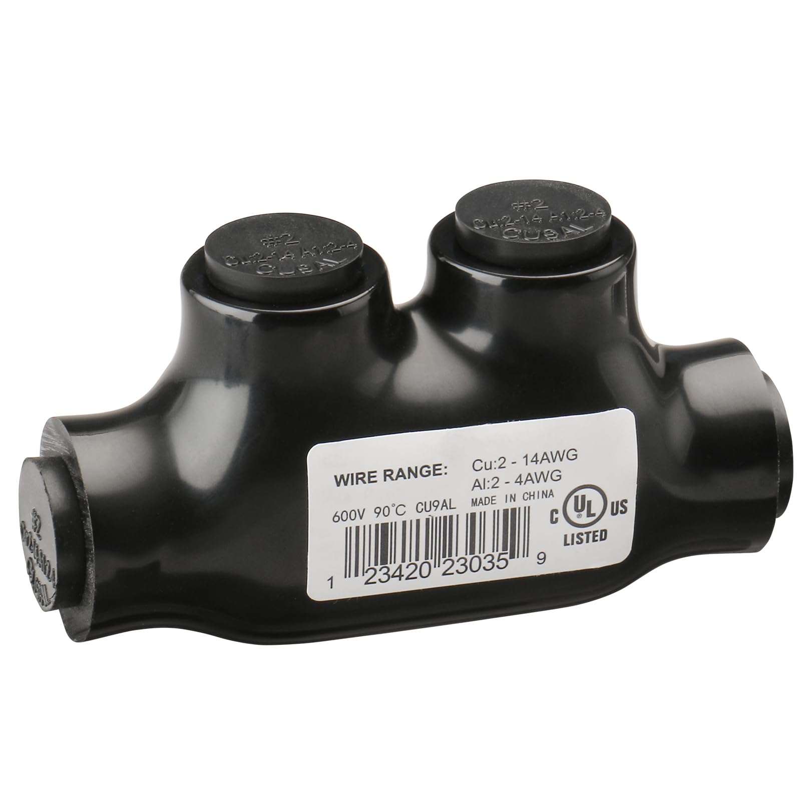 Wengart Black Insulated Splice Connector,2-14 Gauge Aluminum to Copper Wire Connectors,5/32" Slotted Allen Hex,6061-T6 Aluminum CU9AL,UL Listed
