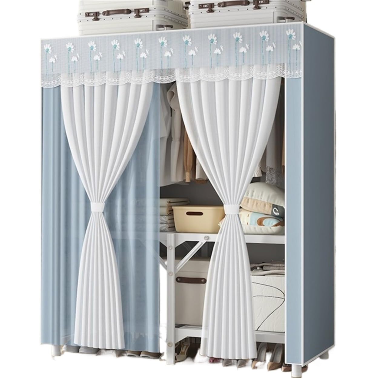 Ropero Portátil para Ropa Dormitorio Guardarropa Plegable con Armarios Estables De Tela No Tejida For Colgar Ropa Vestidor Salón(Blue,100x45x170cm)