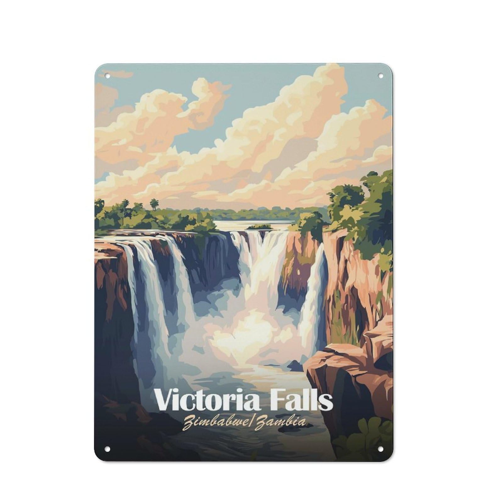 Junmoney Style-9 Urban Metal Wall Art Sign 40X30cm Featuring Victoria Falls, Studio Wall Art For Modern Home, Workshop, Office Or Cafe
