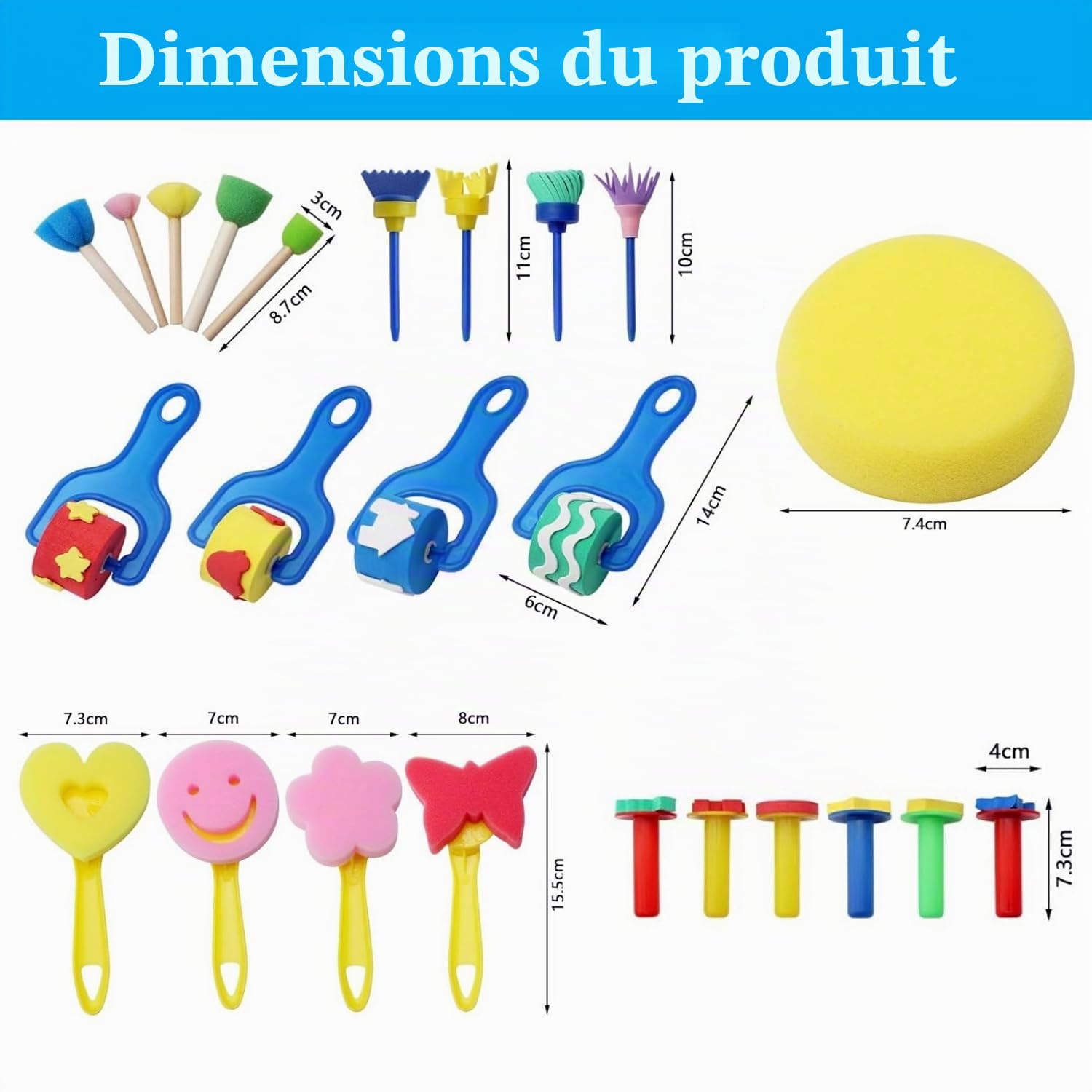 Alfven Éponge Brosses de Peinture Enfant, 24pcs Kit Peinture Enfant Pinceaux éponge pour Enfants kit d'apprentissage DIY