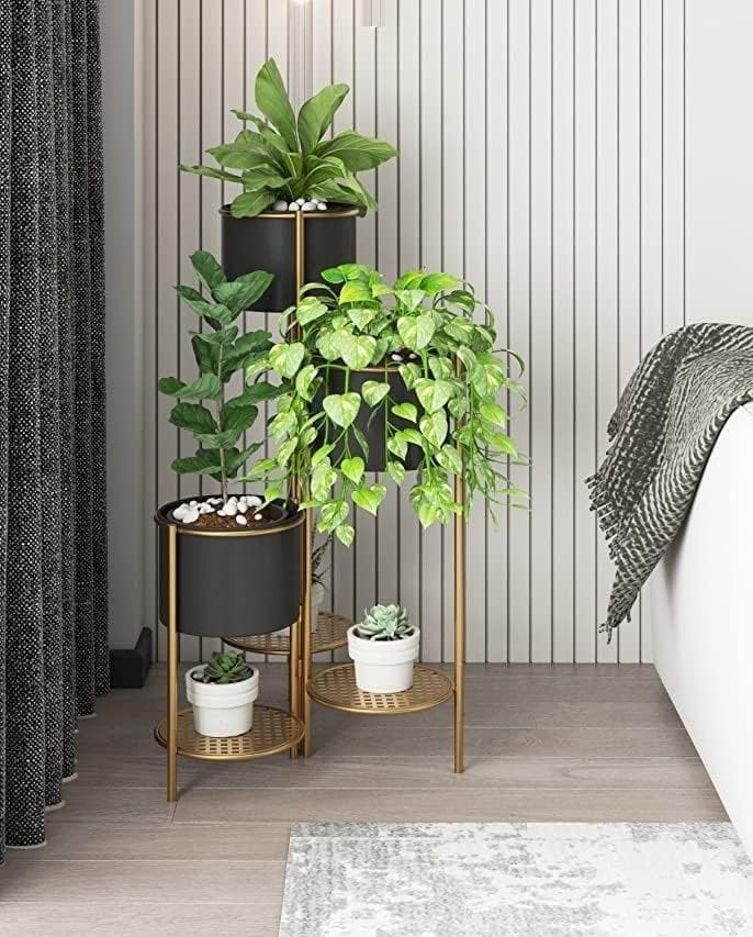 METALIZUM Plant Stand for Indoor - Outdoor Plants & Modern Metal Floor Tall Plant Stand for Garden, Balcony & Living Room & Mid Century Plant Stands with Pots Set of 2 Flower Pots (Black) (B0D7PVX1PV) Amazon Price History, Amazon Price Tracker