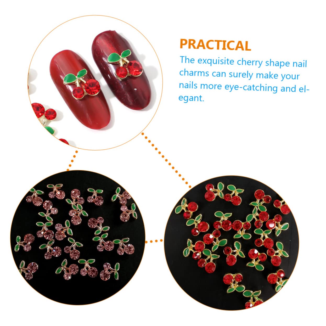 minkissy 128piezas Decoraciones De Uñas Rhinestones De Cereza Para Arte De Uñas Accesorios De Manicura Para Mujeres Charms Metálicos Para Fiestas y Celebraciones