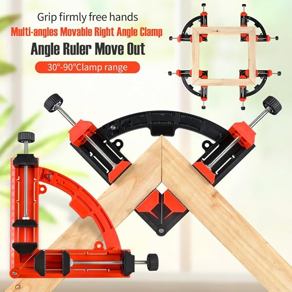 Right Angle Clamp, Multi Angles Movable Corner Clamps, 30-90 Degrees Adjustable Clamps for Woodworking (Red)