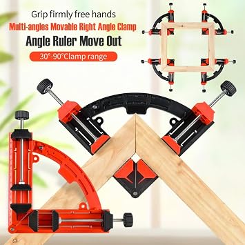 Right Angle Clamp, Multi Angles Movable Corner Clamps, 30-90 Degrees Adjustable Clamps for Woodworking (Red)