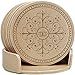 Drinks Coasters,Classic Pattern Faux Leather Coaster Set of 6 with Holder Absorbent Coasters by Happydavid (gold round)