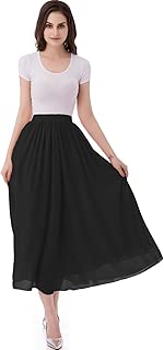 emondora Women's Chiffon Long A-line Retro Skirts Pleated Beach Maxi Skirt