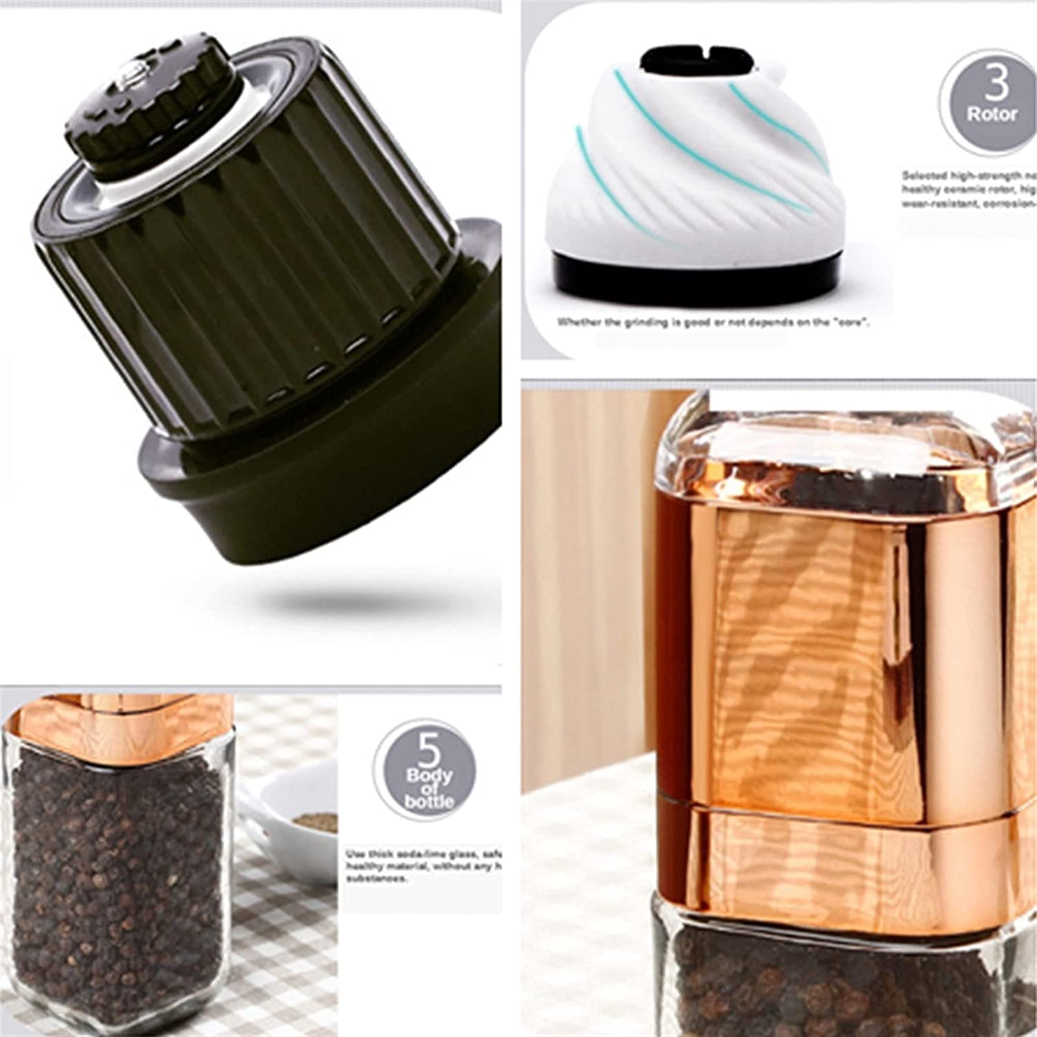 Młynek do soli i pieprzu, młynek do pieprzu Moda młynek do soli i pieprzu Szklana butelka Premium Solniczka i pieprzniczka z ceramicznym młynkiem do przypraw (złoto / 180 ml) Młynek do pieprzu (kolor: