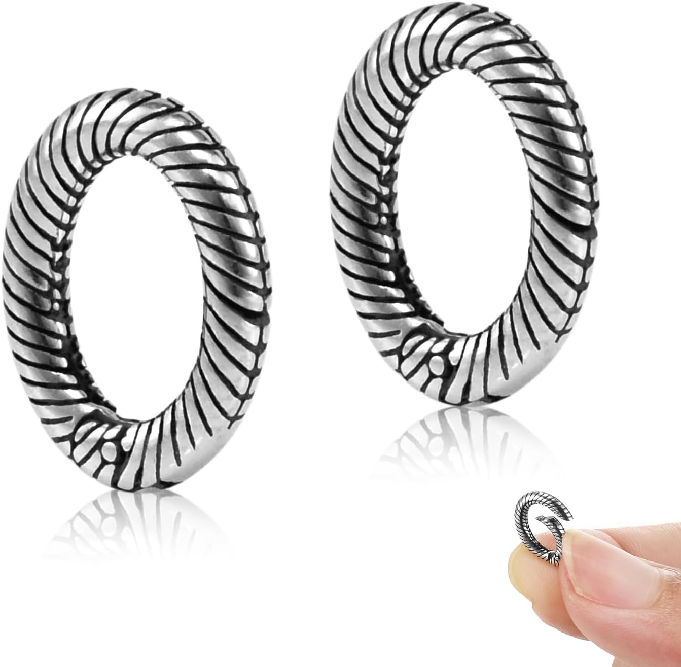 2pcs Tiny 925 Sterling Silver Oval Ring Jewelry Clasps, 2 Size Lobster Clasp Shortener Clip Carabiner Necklace Clasp Connector Clasps Jewelry Making DIY Hardware Replacement