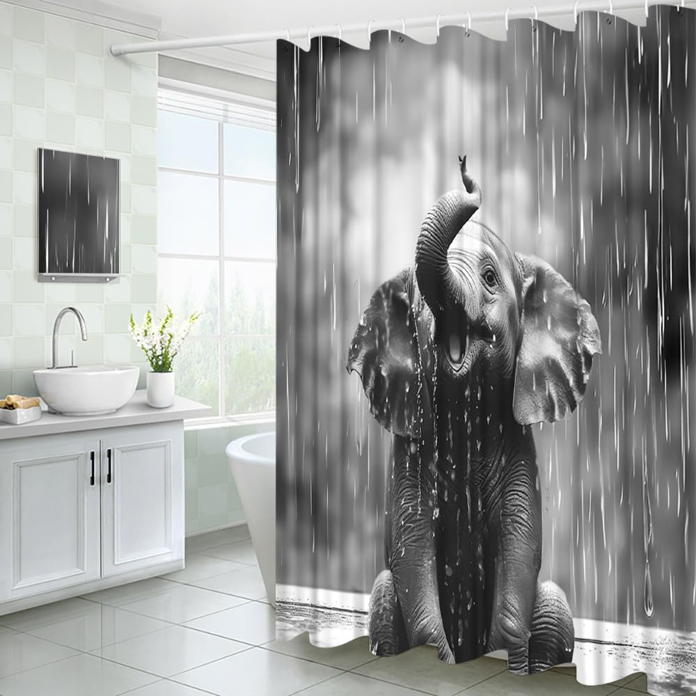 Amazon.com: YOZSLGU Elephant Shower Curtain Funny Cute Wild Animal