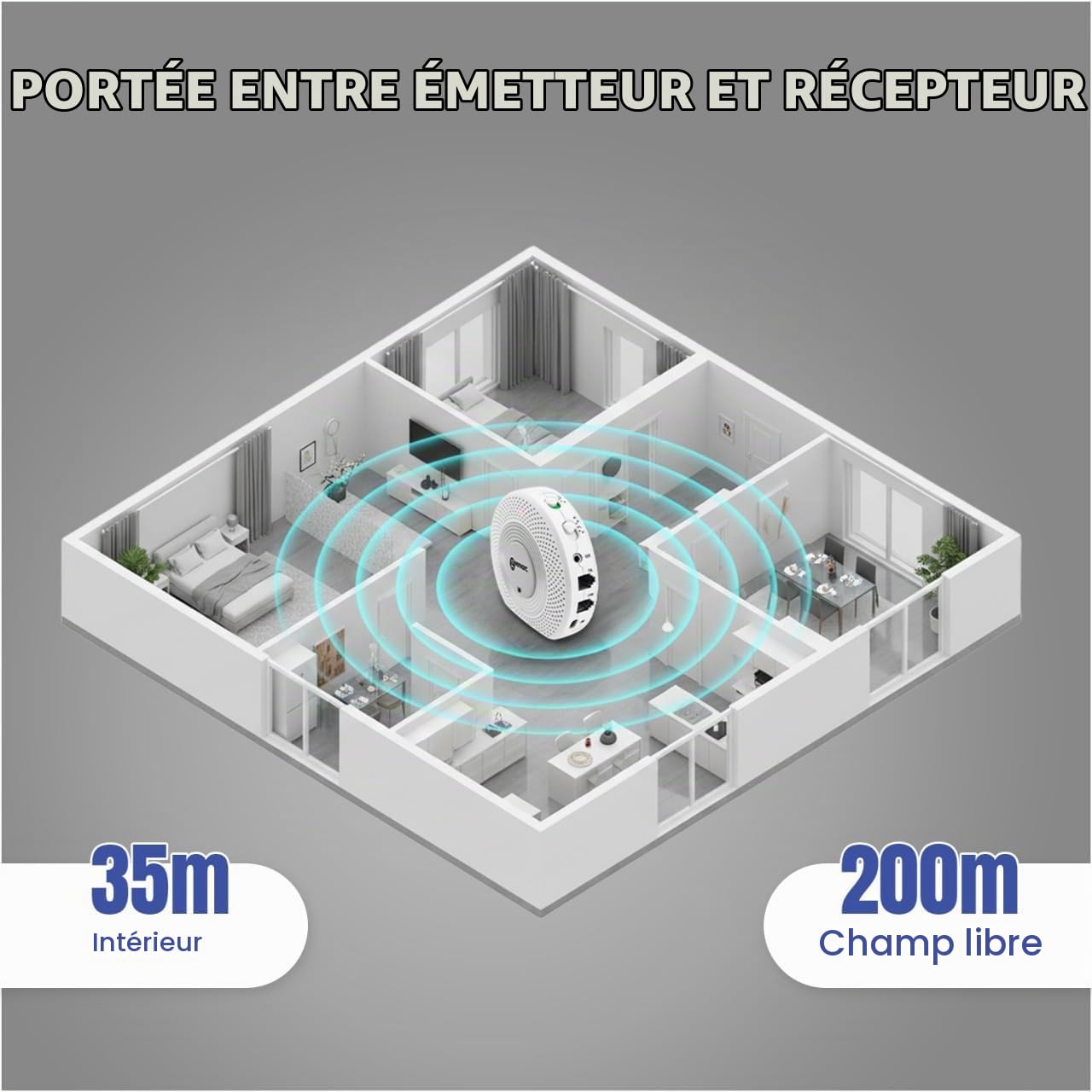 Geemarc Amplicall 110 - Amplificateur de Sonnerie de Téléphone Fixe avec Alarme Puissante et Flash Lumineux - Compatible avec Une Gamme d’Avertisseurs pour la Maison à Destination des Malentendants