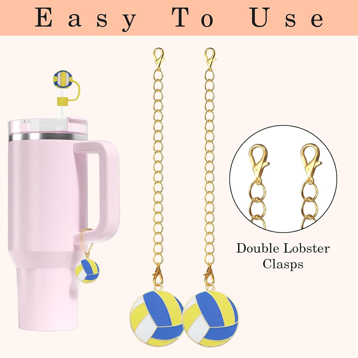 Kleeblatt Volleyball Straw Toppers for Stanley Tumblers, 2 Pack, 10 mm