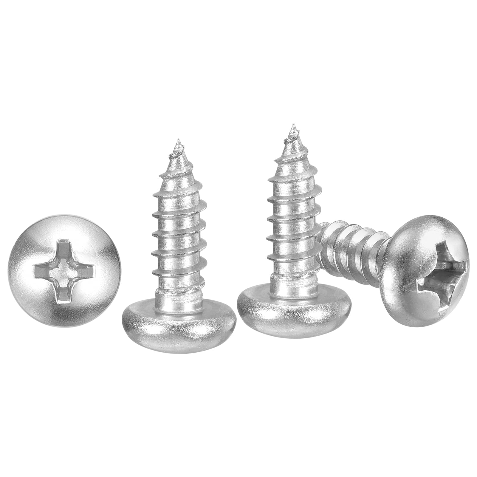 METALLIXITY Phillips Pan Head Self Tapping Screws(#12x5/8") 80Pcs, 304 Stainless Steel Self Drilling Screw for Metal Wood Plastic, for Cabinet Wall Shutter Plate Rock Furniture, Silver Tone — image 1
