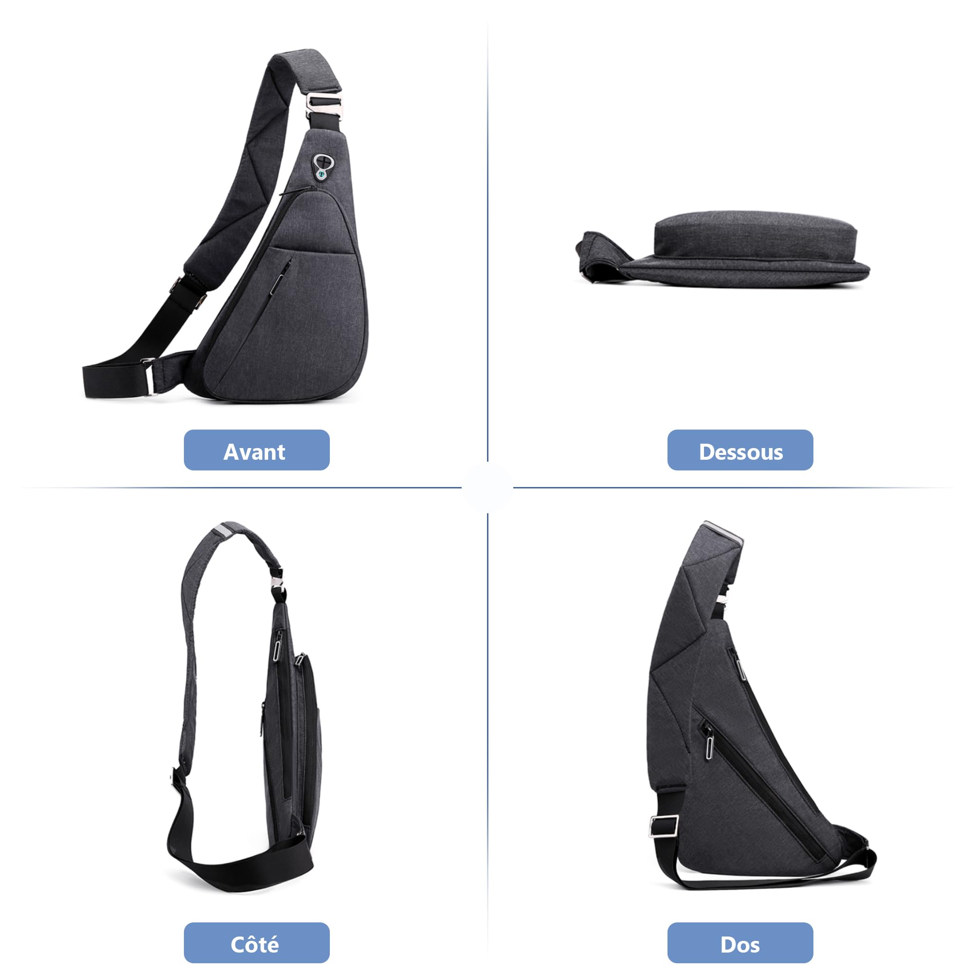 VARLIVOO Sac de Poitrine Homme, Petit Sacoche Bandouliere Sac à Bandoulière Antivol Imperméable pour Voyage Randonnée Cyclisme Sports Noir C