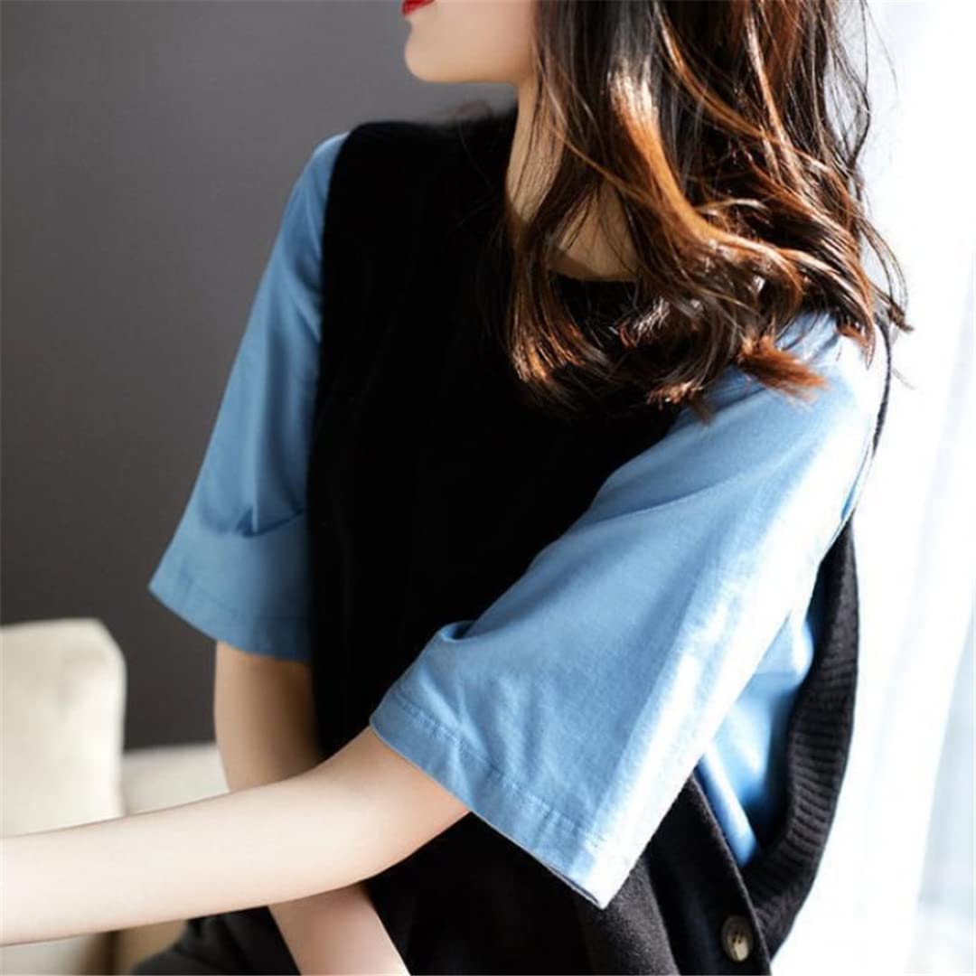 Alloaone Pull sans manches à col rond pour femme - Pull en tricot ample et élégant avec bouton latéral