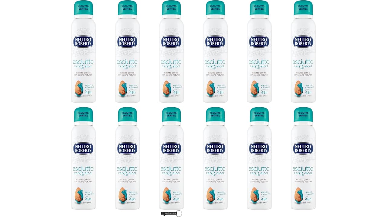 12 x Neutro Roberts, Deodorant Asciutto Spray Iris and Almond, Alcohol Free and with Rockalaun, Anti-Sweat Odour, Deodorant Unisex 150 ml,+ Italy Shop Service Kostenloser Schlüsselanhänger