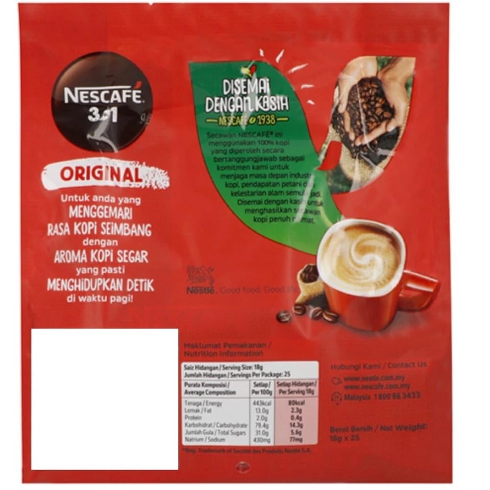 Image of Nescafe 3-in-1 Original Coffee Mix Sachets, Rich and Smooth Instant Coffee Premix, Each 17.5g X Pack of 24 Sticks (From Malaysia)