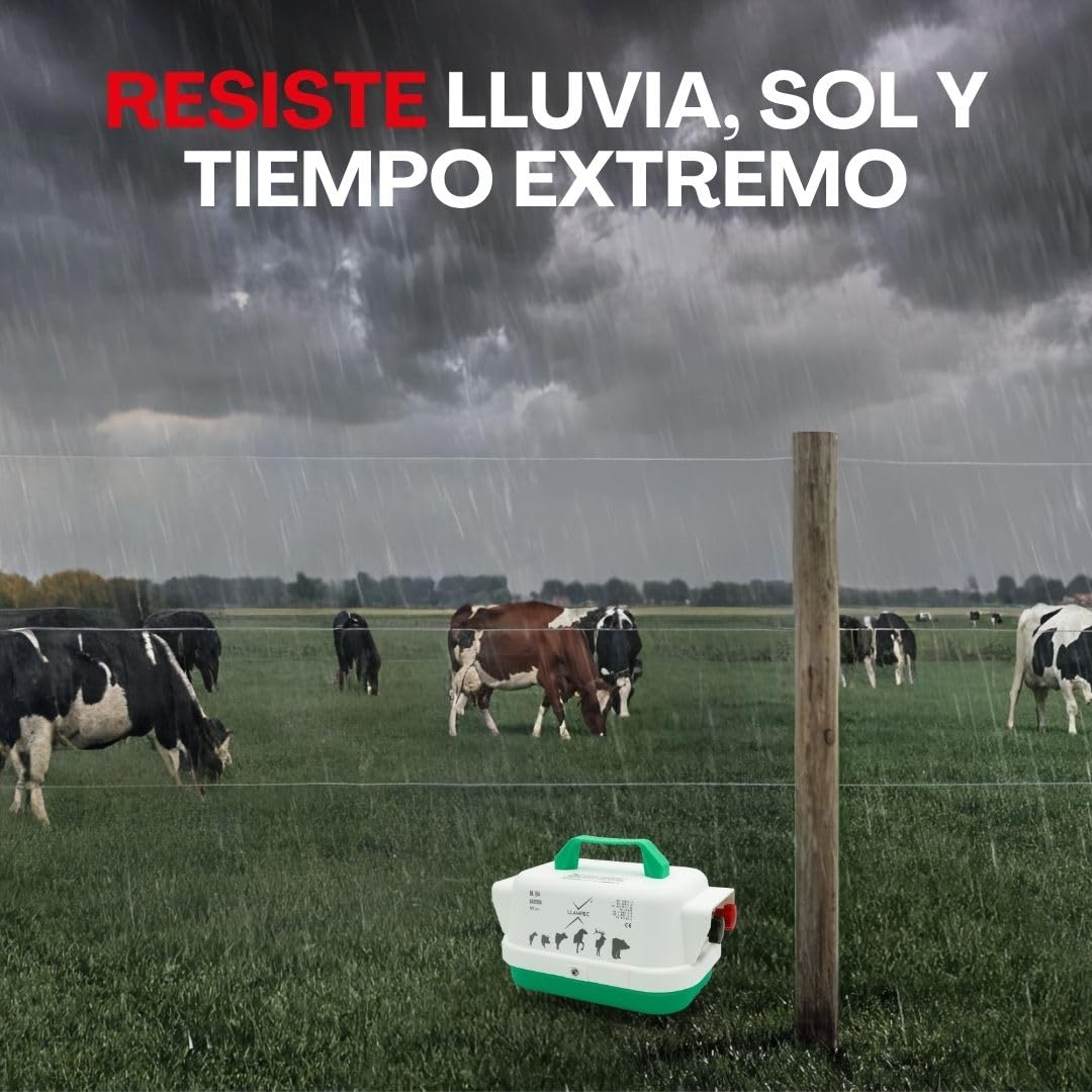 Llampec Pastor Eléctrico Mixto B4 – 1,6 J - 9.500 V - 10 km de Alcance – Cerca eléctrica Para Perros, Caballos, Cerdos y Vacas – Compatible Red 230 V – Batería 12V no incluida - Fabricado en España