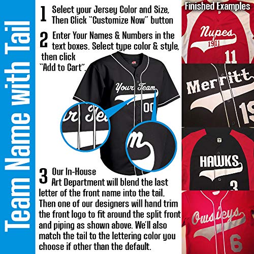 Camiseta de béisbol para adultos con 6 botones, personalizada con trenza, ribete, logo, nombres y números miniatura 5