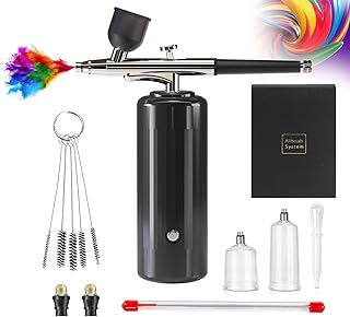 Airbrush Kit with Compressor kit 32PSI Cordless Airbrush Rechargeable Portable Dual Action Barber Airbrush Compressor, Air Brush for Painting, Model, Nail, Makeup, Barber. (Black)……
