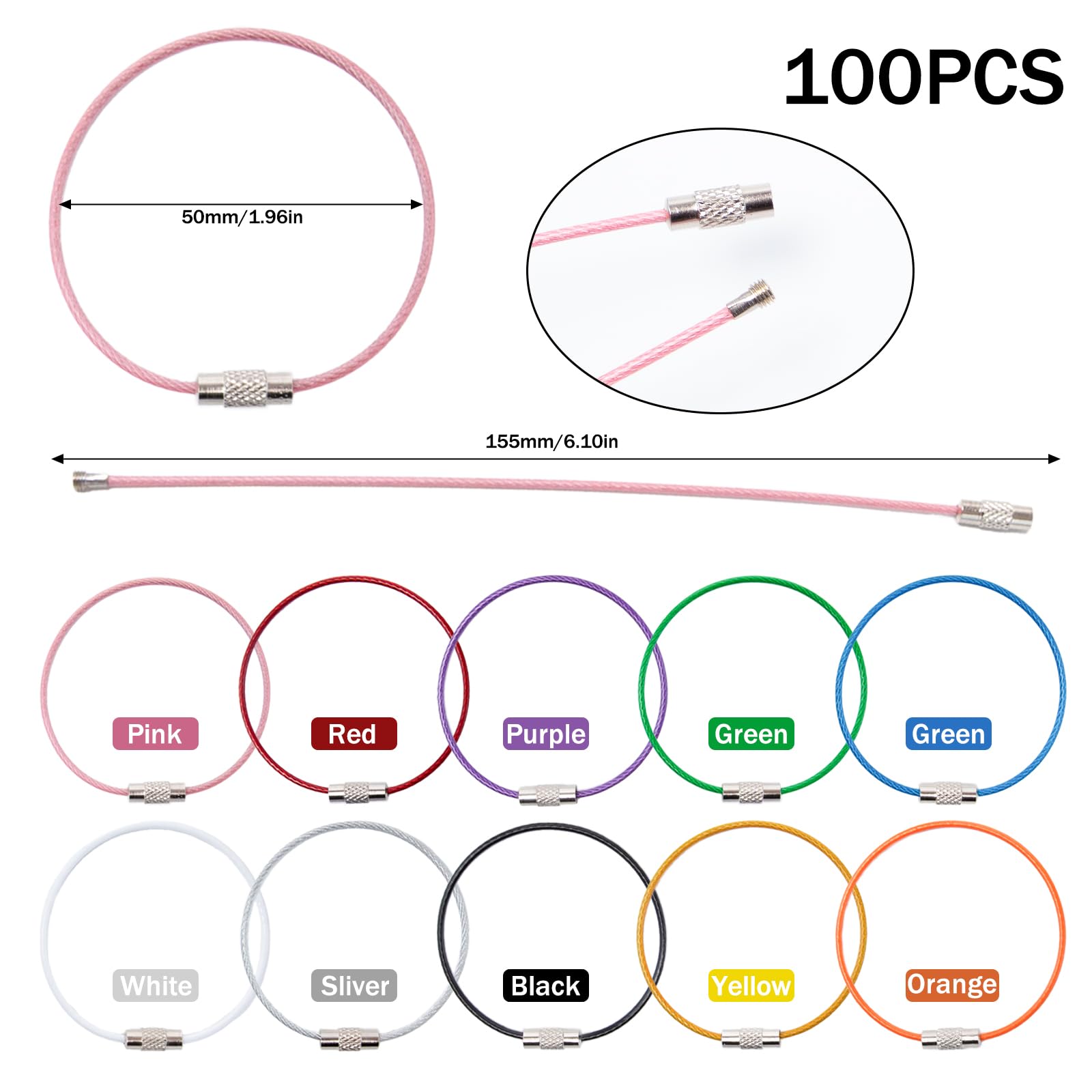 Set 105 Pezzi Ganci Portachiavi In Acciaio Inox - 7 Colori, 15 Cm - Per Etichette Bagagli E Targhette