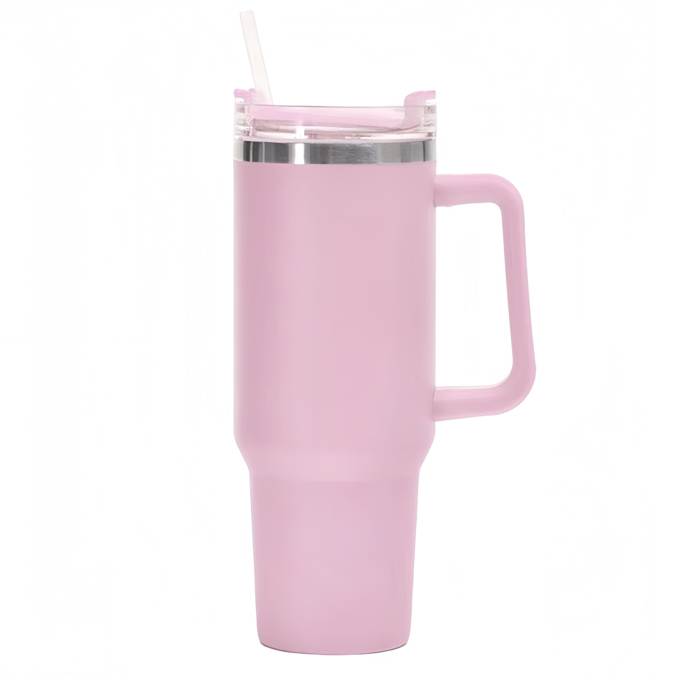 FAMKX 40oz Insulated Travel Mug Tumbler With Handle and Straw,Stainless Steel Double Wall Vacuum Cup Keep Drink Cold and Hot (Pink)