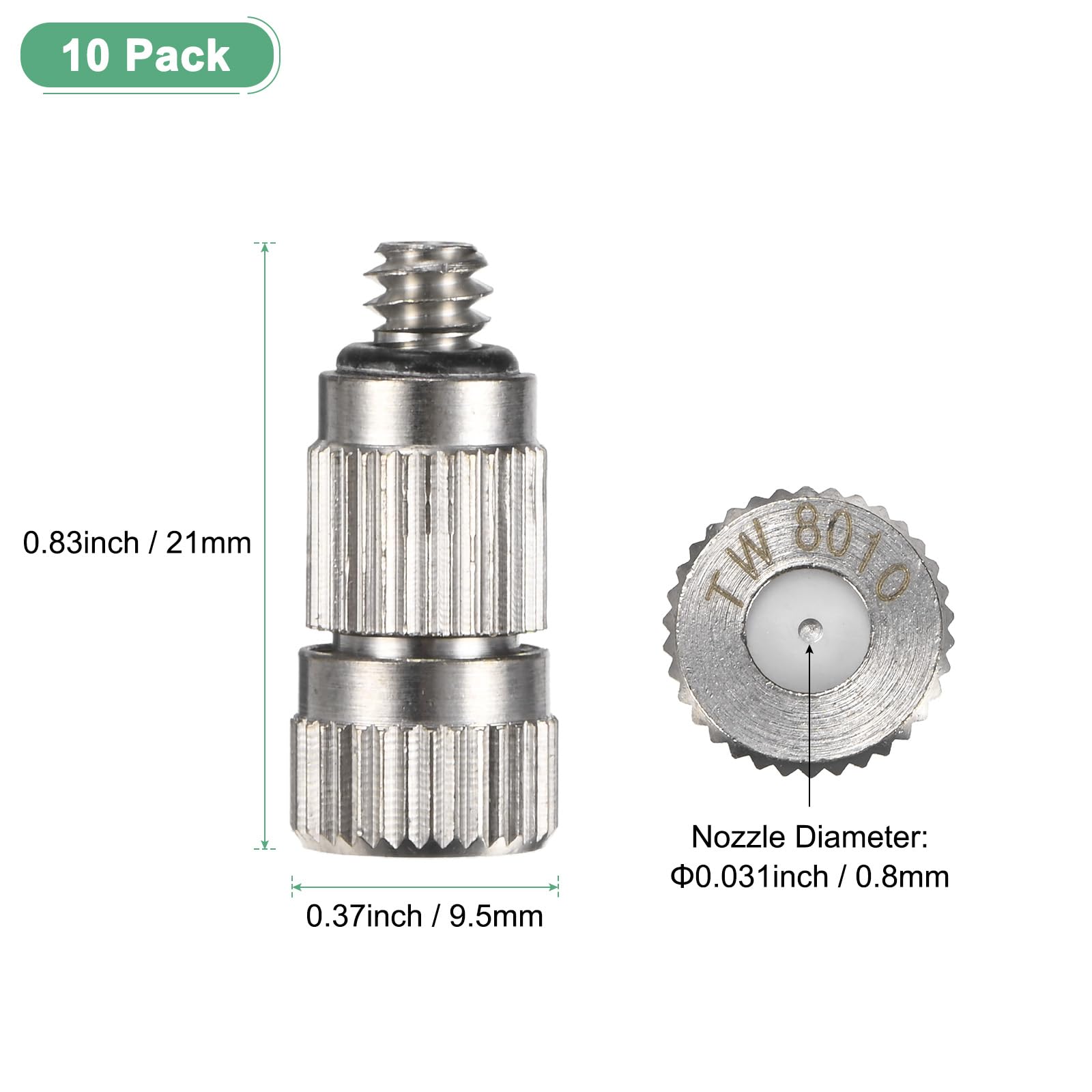10er-Pack Messing-Sprühdüsen, 0,8 mm Öffnungsdurchmesser. Sprühdüsen aus Messing, Hochdruck-Sprühdüsenkopf für Außenkühlsysteme/Gewächshäuser/Landschaftsbau [3/16" Gewinde]