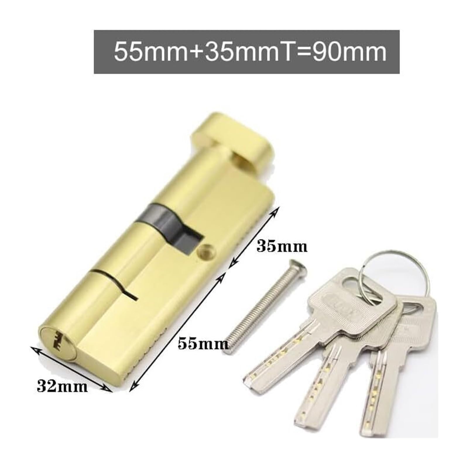 Wkładka zamka drzwiowego, Cylinder zamka drzwi Mosiądz Wysokość 32 mm Długość 90-100 3 klucze do ze stopu aluminium(55x35t)