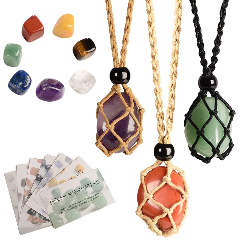 weryerker7 Chakra GemStones Empty Necklace Cord Pendant Stone Holder Replacement Hand-Woven Necklace Cord with Adjustable
