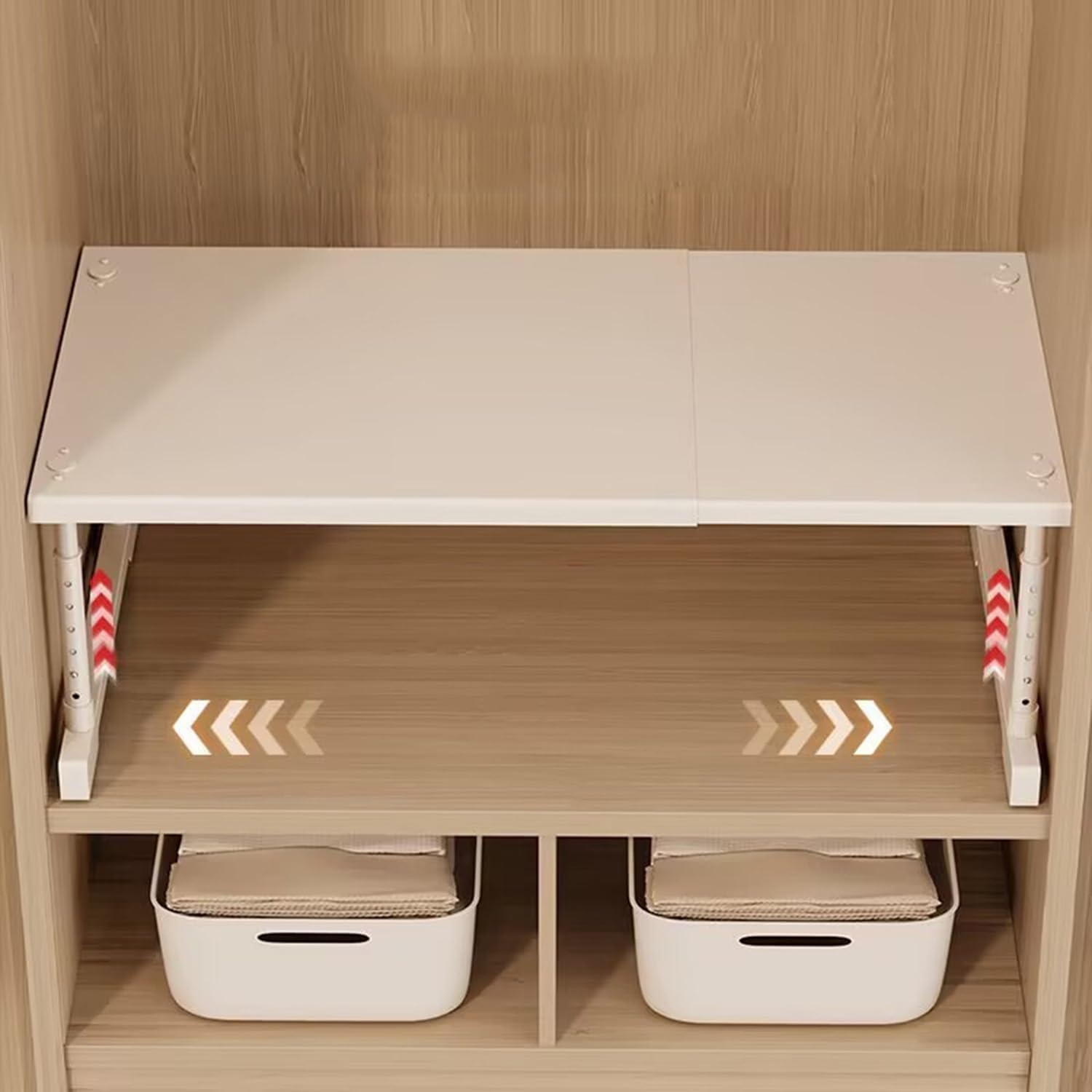 Expandable Closet Cabinet Shelf Adjustable Wardrobe Clothes Storage Rack Stackable Counter Organizer for Bathroom Kitchen Pantry Spice Shelves(50-85 * 42 * 25-35cm)