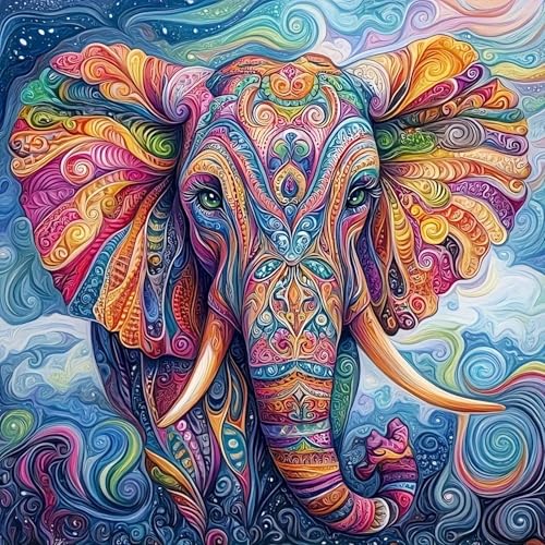 Abstract Elephant Diamond Art Kits for Adults, Animal Diamond Painting for Beginners, Diamond Dot, Dimond Art Paintings Kit, DIY Gem Painting Kit, Crafts for Adults, Home Wall Decor Gifts (14x14inch)