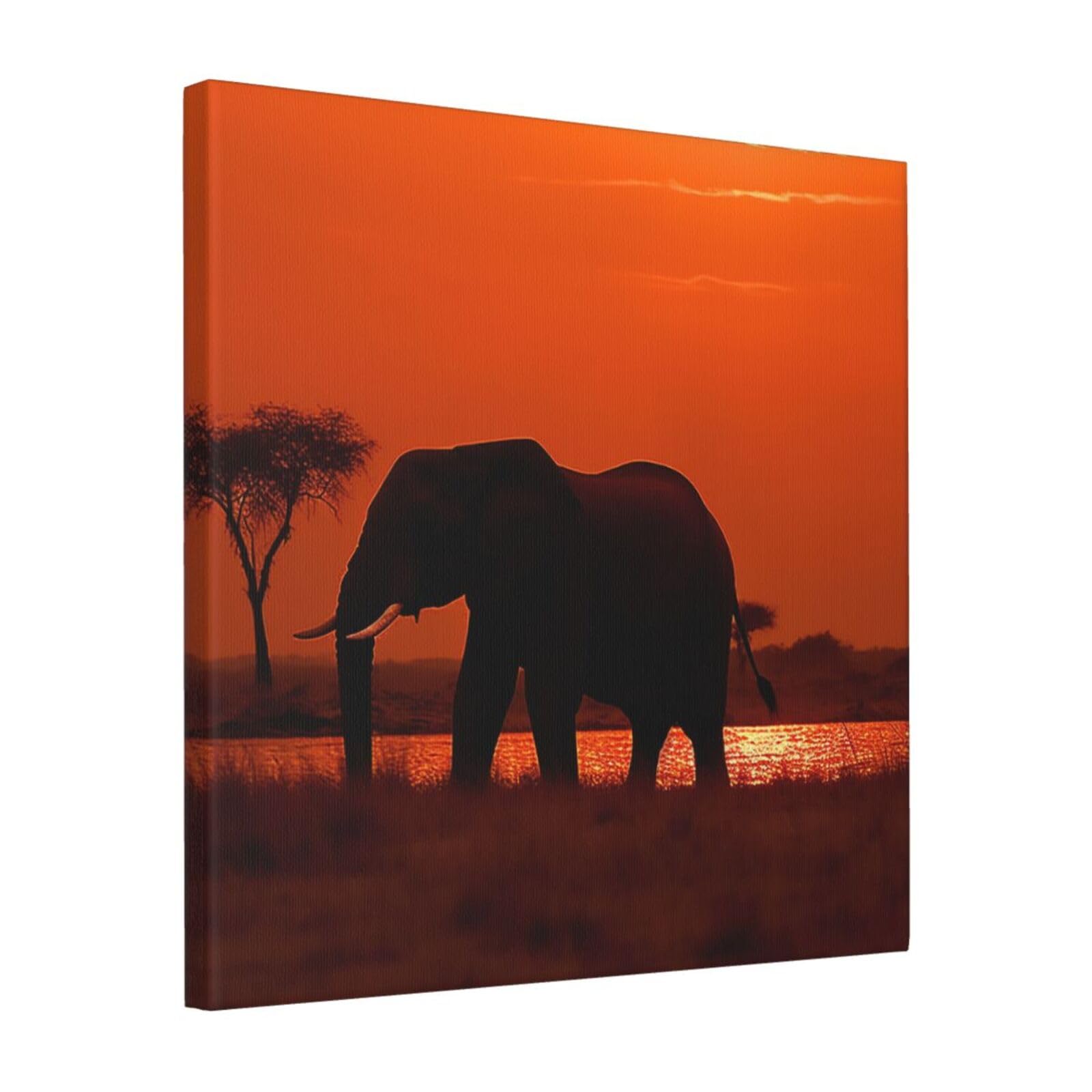 FodPand Sunset african elephant Canvas Wall Art for Living Room Wall Decor 16"x16" Modern Artwork Painting Pictures Hanging Canvas Prints Aesthetic Wall Art for Bedroom Bathroom Office Wallart Decor