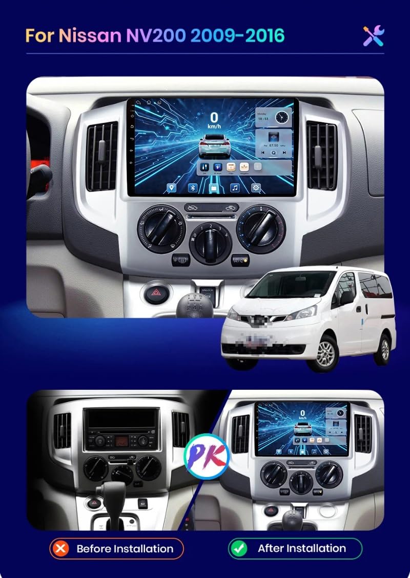 Radio Samochodowe Dual Din Android 16 dla Nissan NV200 2009-2016 | 9" Ekran Dotykowy Bluetooth FM Plug and Play Obsługa Kierownicy(HM607 8 Core 4G+Wifi 2+64GB)