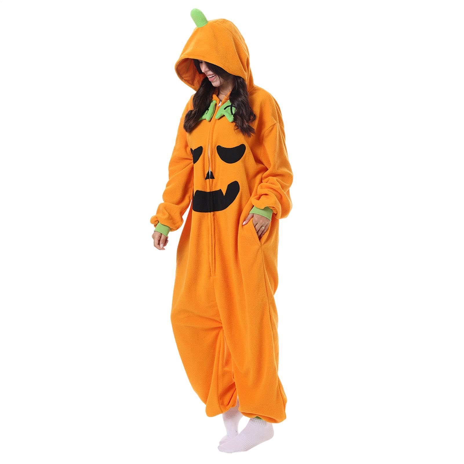 Costume da zucca con cappuccio flanella divertente confortevole costume cosplay | Tuta intera oversize autunnale per donne, bambini, ragazze, ragazzi, Natale, palcoscenico, casa, feste all'aperto