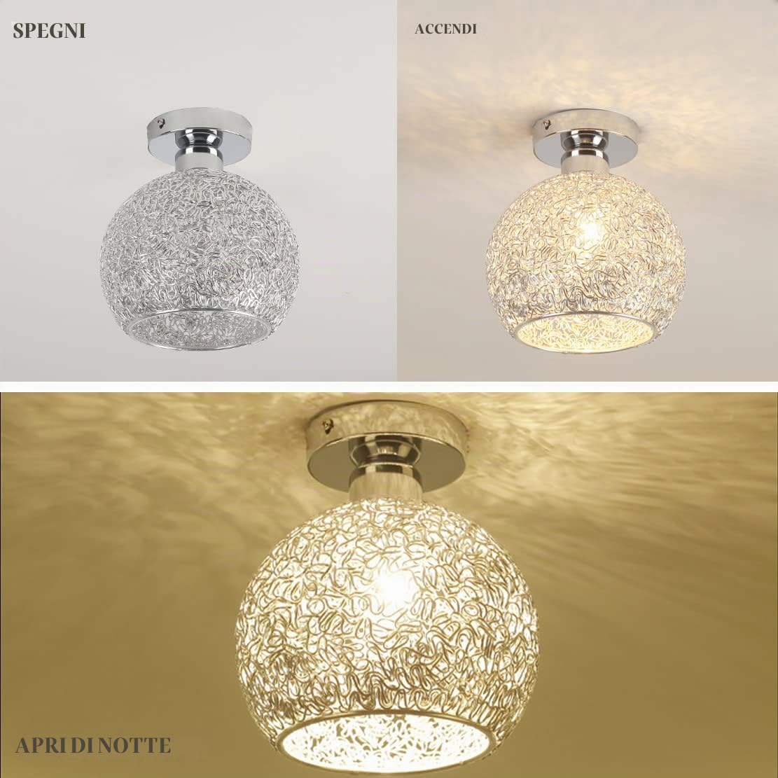 Semplice Moderno Alluminio Lampada da soffitto Corridoio Creativo Decoro Lampadario Mini Palla Illuminazione a sospensione Camera da letto Balcone Ø18CM 1×E27 MAX 40W (Palla, Argento)