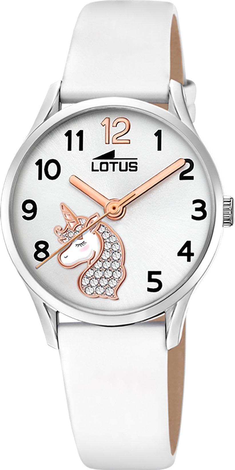 Lotus Mädchenuhr Analog aus Edelstahl und Leder Weiß