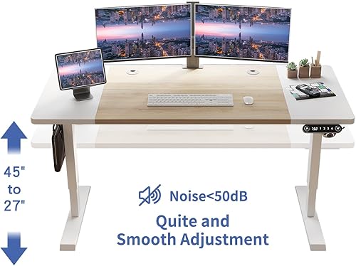 Miniatura 67 de Escritorio eléctrico de pie de 48 pulgadas con puerto de carga USB, escritorio de pie ajustable en altura con preajustes de memoria, amplio Marrón