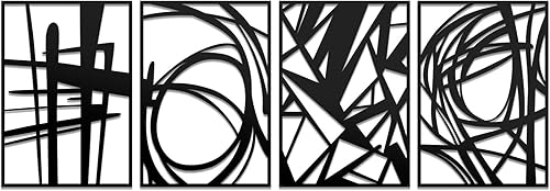 Kercan 4 piezas de arte de pared de metal negro abstracto escultura de pared adecuada para sala de estar, estudio, dormitorio y decoración del hogar