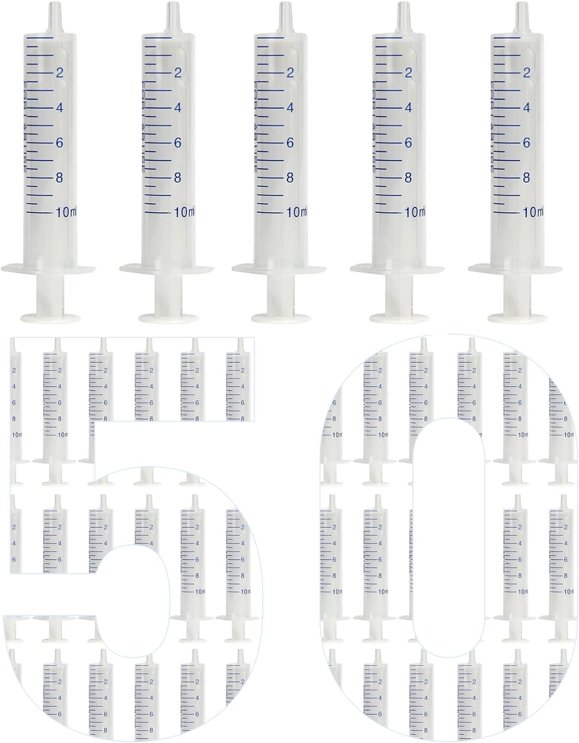50 pezzi siringhe 10mL, Siringhe da Laboratorio in Plastica Senza Ago, Siringa di Alimentazione, Siringa per Liquidi, Adatta per Laboratori Scientifici, Misurazione, Versamento, Riempimento